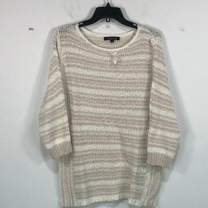Chadwicks 3/4 Sleeve Striped Pullover, Size L - Oatmeal Women's